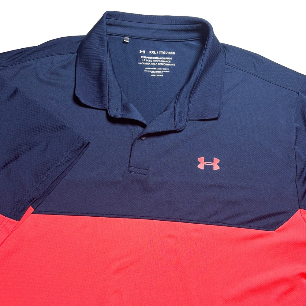 Under Armour HeatGear Performance Golf Polo Mens XXL color block Neon Shirt